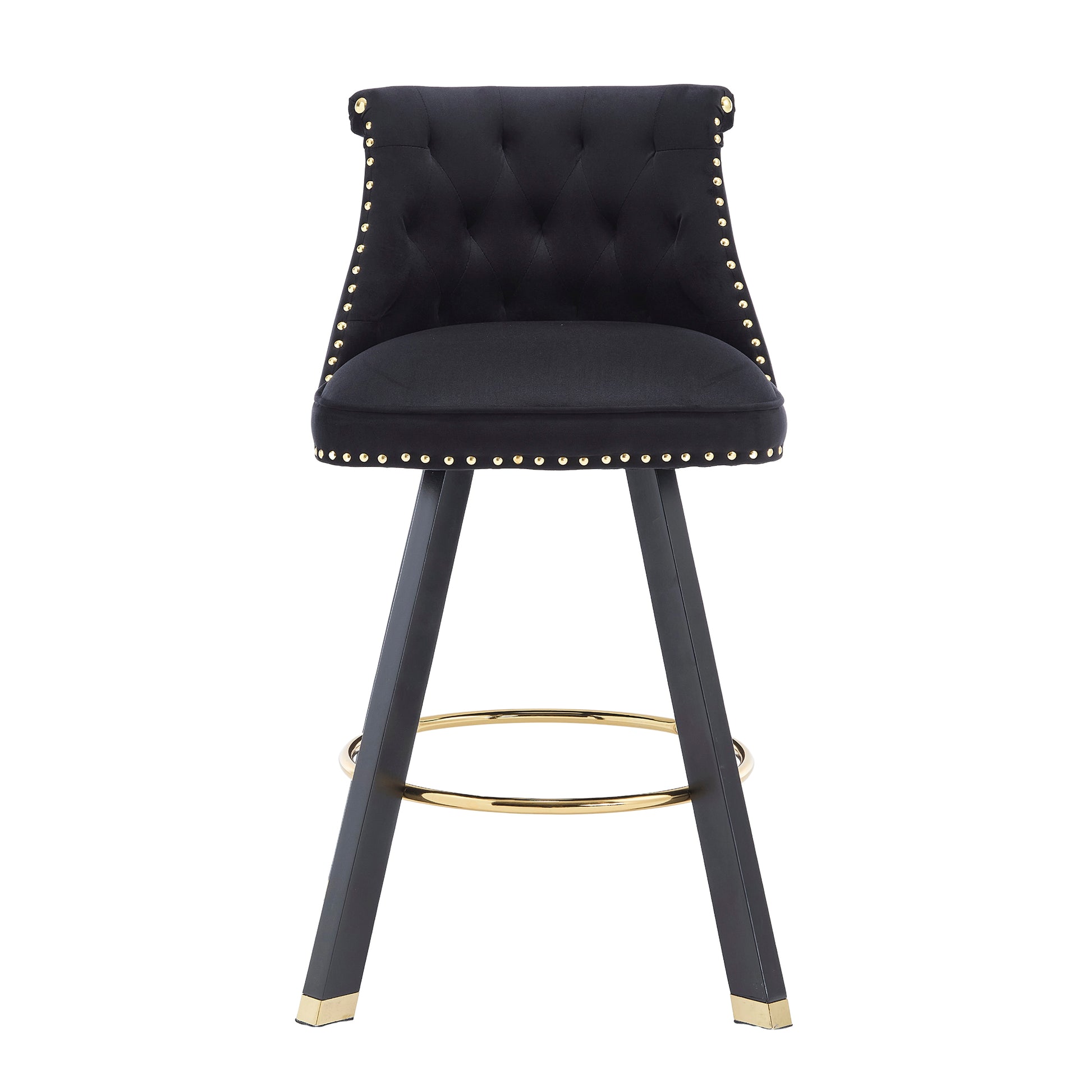 Coolmore Set Of 2,Back Pull Point Design, Velvet Material, 360 Degree Rotation, Back Pull Loop Detachable Design, Rivet Decoration, Square Foot Wooden Bar Chair Black Velvet