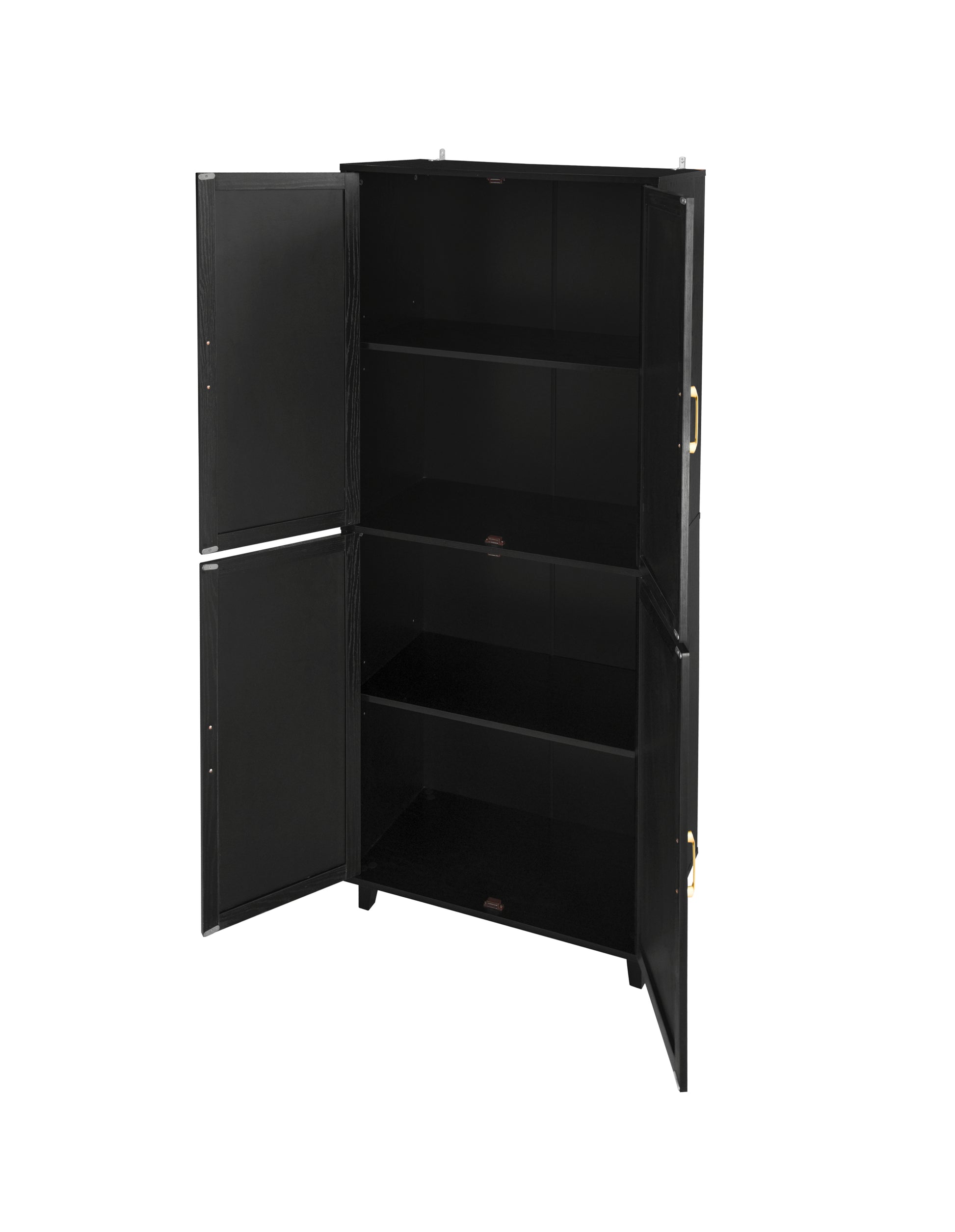 4 Door Cabinet, With 4 Adjustable Inner Shelves, Storage Cabinet Black Mdf