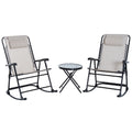 Outsunny 3 Piece Outdoor Rocking Chair Set, Patio Folding Lawn Rocker Set With Glass Coffee Table, Headrests For Yard, Patio, Deck, Backyard, Cream White Cream White Fabric