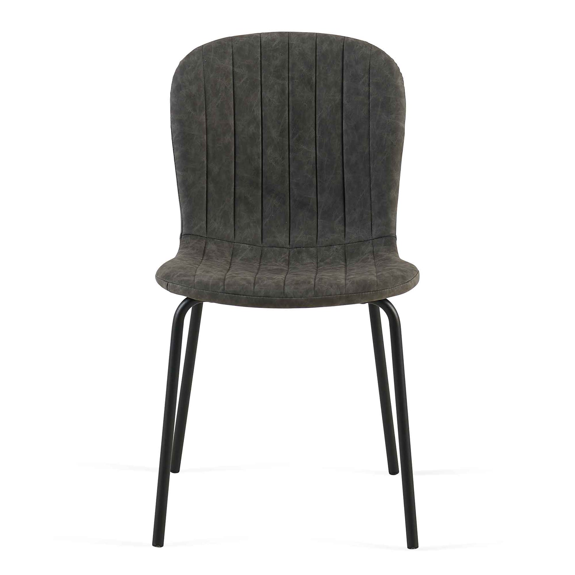 Dark Grey Faux Leather Dining Chairs Set Of 4,Mid Century Modern Upholstered Pu Leather Chairs,For Kitchen Dining Room Metal Plaid Dark Gray Dining Room Powder Coated Foam Dry Clean Modern Dining Chairs Solid Back Foam Pu Leather