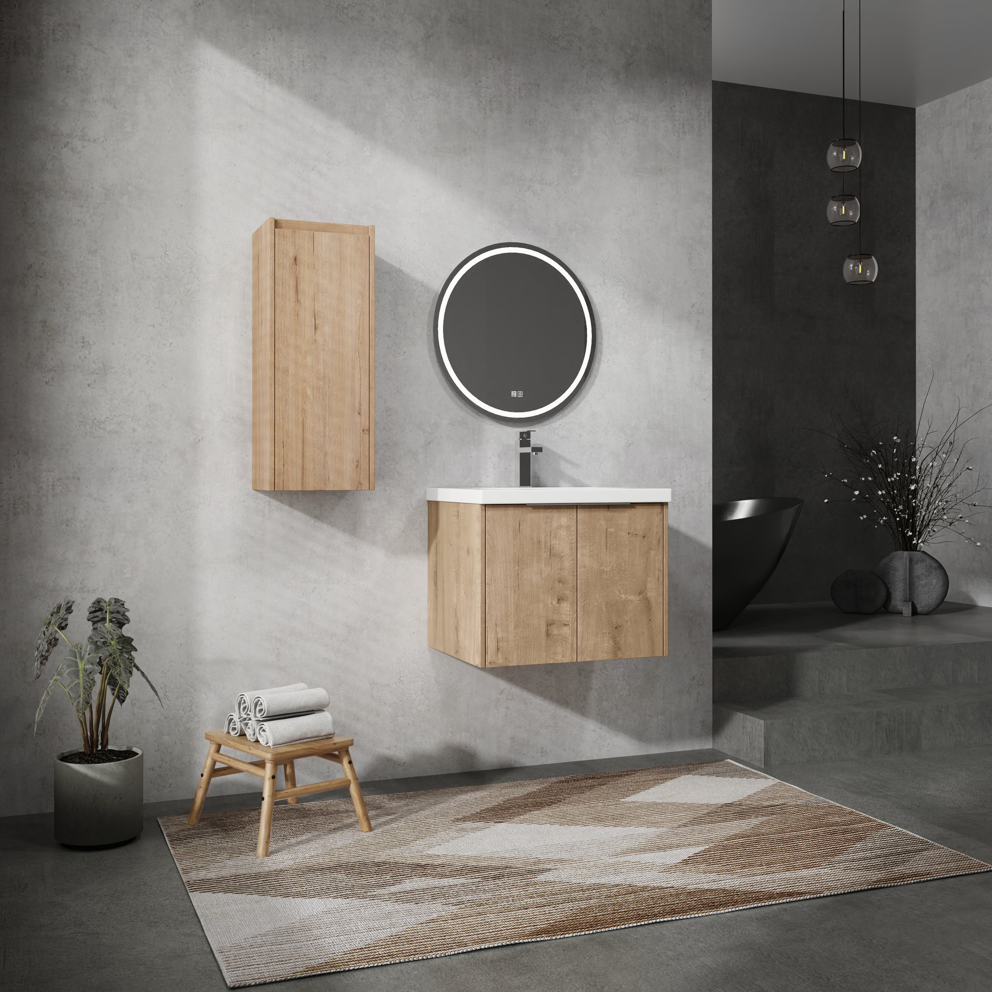 24" Wall Mounted Bathroom Vanity With Sink And Side Cabinet, Soft Close Doors,00112Imo 00624Imo Combination Cabinet Kd Packing Imitative Oak Bathroom Modern Plywood Plywood