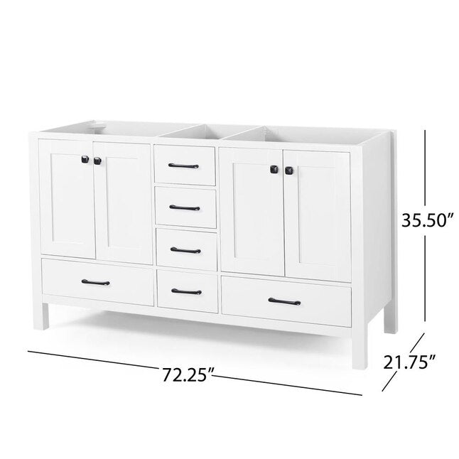 73'' Bathroom Vanity With Marble Top & Double Ceramic Sinks, 4 Doors, 6 Drawers, White White Plywood