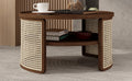 2 Tiered Round Walnut Wood Coffee Table With Storage Rattan Base In 31.3'' Walnut Rubber Wood
