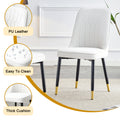 Table And Chair Set.Modern Rectangular Dining Table With Black Textured Stickers Glass Tabletop And Gold Plated Metal Legs.Paried With 6 Comfortable Chairs With Pu Seats And Black Metal Legs. Black Gold,White Seats 6 Glass Metal