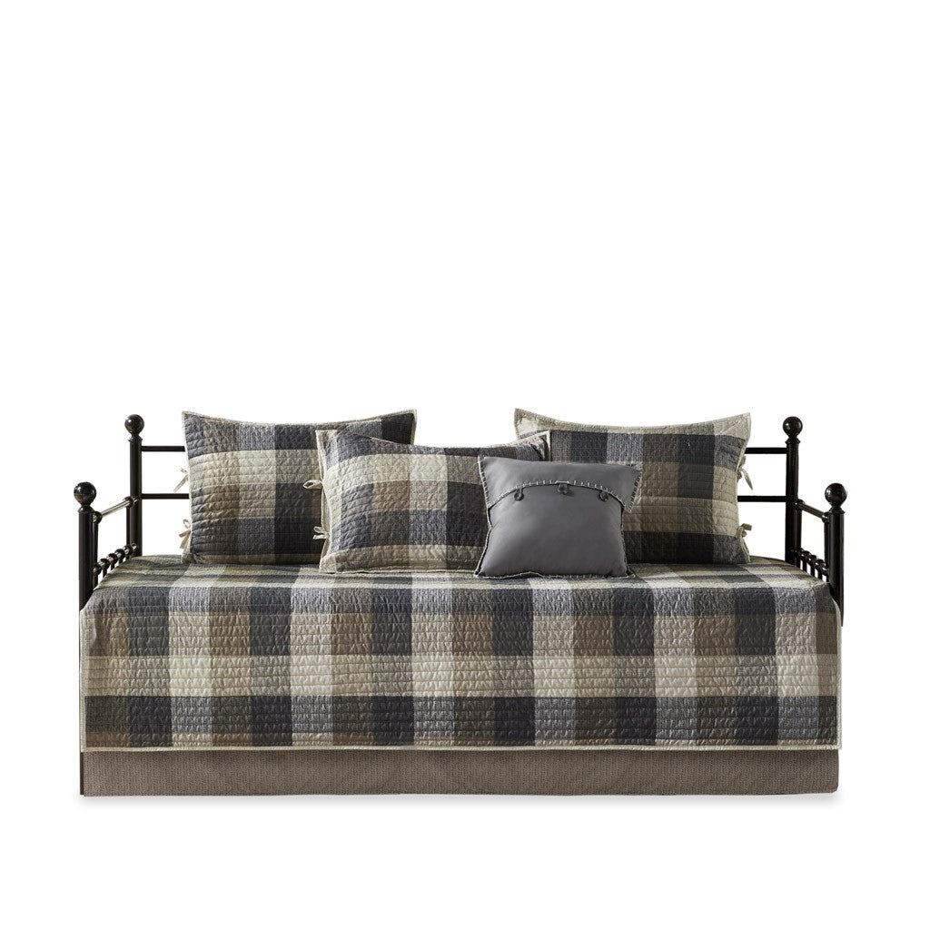 6 Piece Reversible Plaid Daybed Cover Set Neutral Daybed Multicolor Polyester
