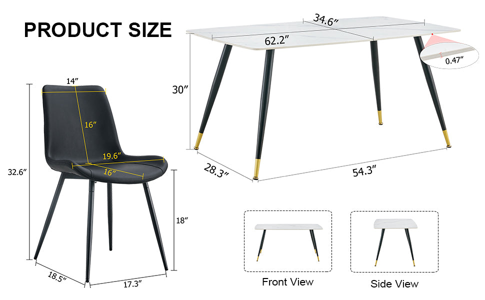 Table And Chair Set, White Imitation Marble Texture Rock Board Table Top, Black Metal Table Legs, Stable And Beautiful. Modern Simple Dining Table, Comfortable Seating. White Black Seats 6 Metal