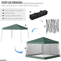 Outsunny Slant Leg Pop Up Canopy Tent With Netting And Carry Bag, Instant Sun Shelter, Tents For Parties, Height Adjustable, For Outdoor, Garden, Patio, 11.5'X11.5' Base 10'X10' Top , Green Green Steel
