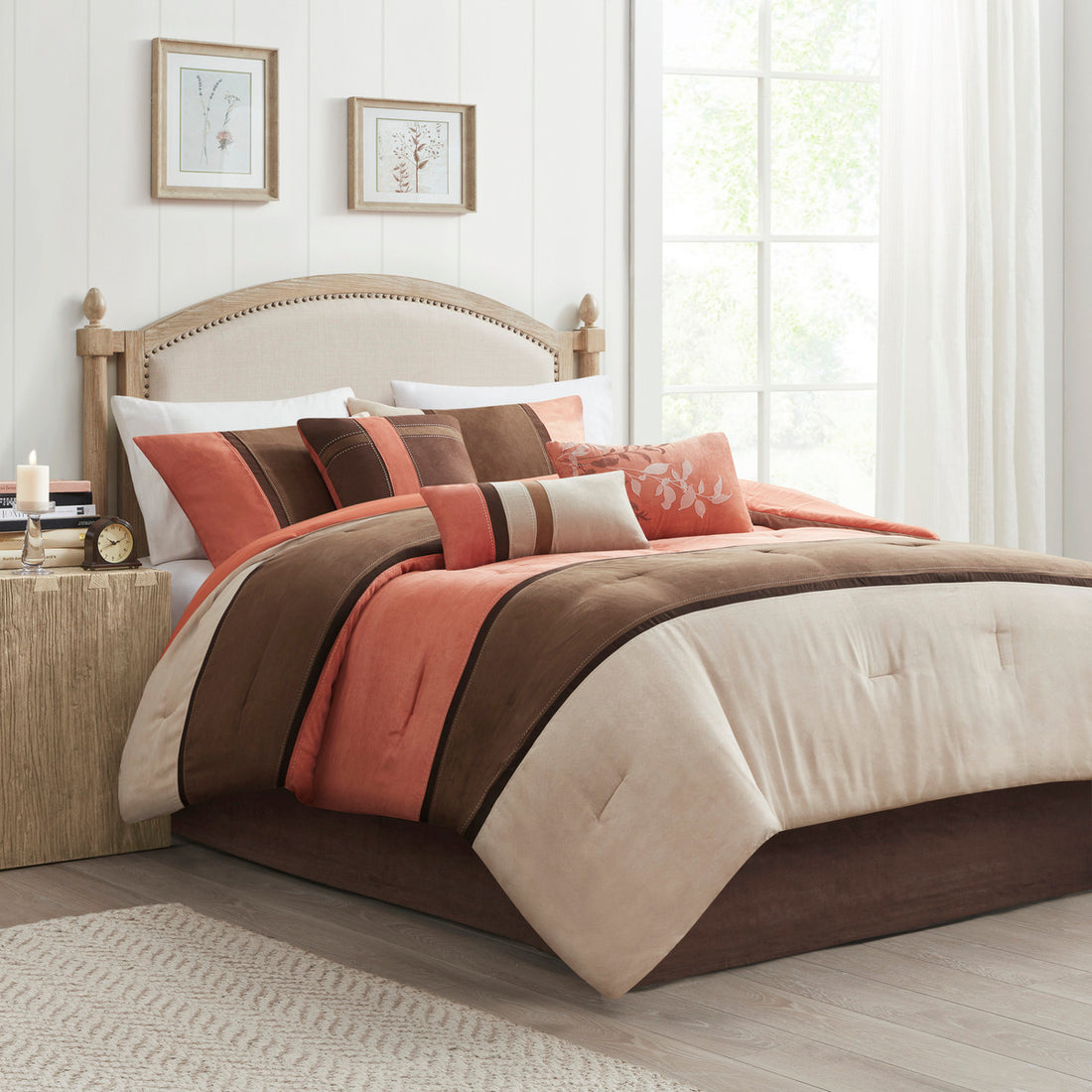 7 Piece Faux Suede Comforter Set Coral King King Coral Polyester