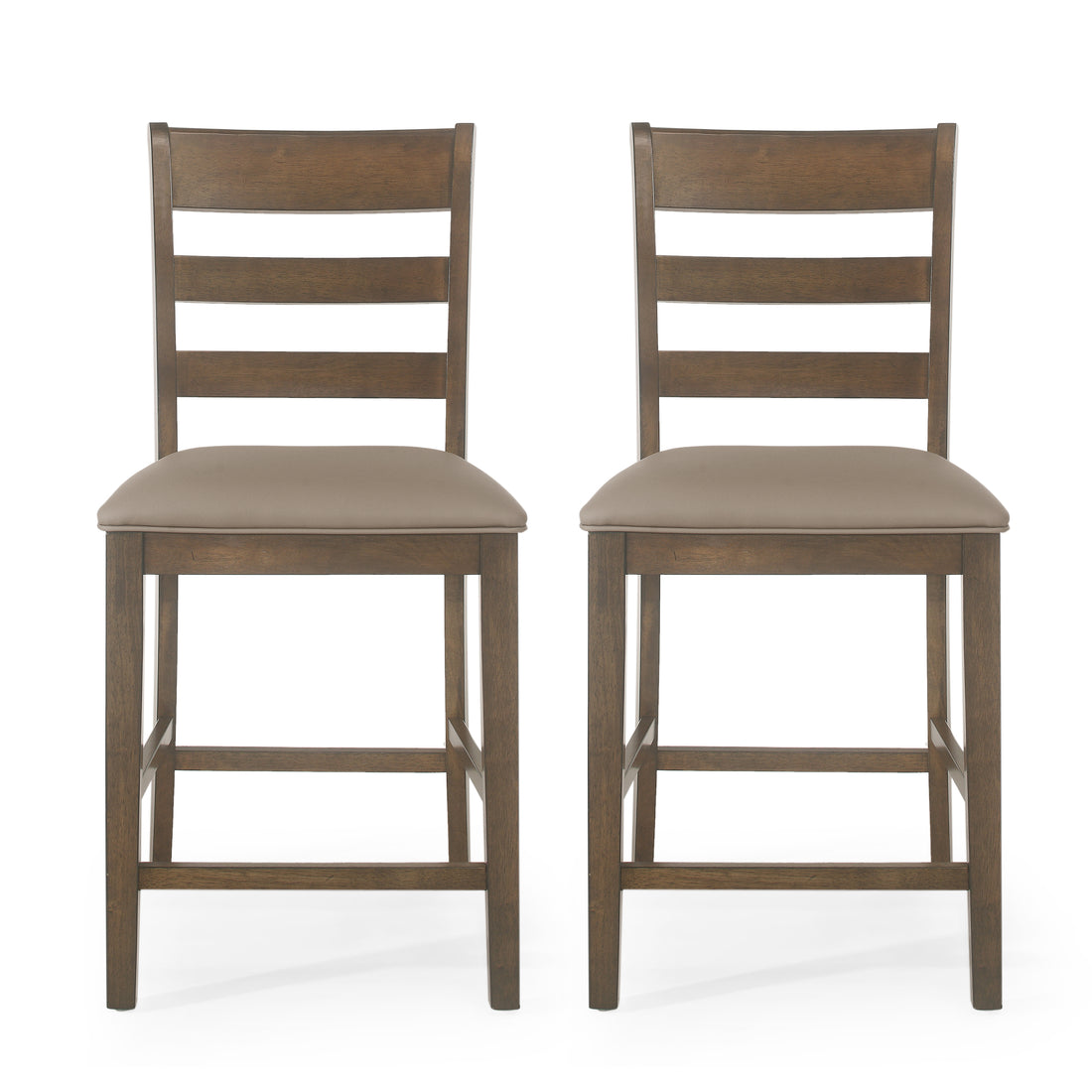 Farmhouse Upholstered Wood Counter Stools Set Of 2 Brown Pu