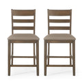 Farmhouse Upholstered Wood Counter Stools Set Of 2 Brown Pu