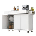 K&K 53.2'' Kitchen Island With Drop Leaf, Kitchen Storage Cart With Spice Rack, Towel Rack And 2 Drawers, Rolling Kitchen Island On Wheels With Adjustable Shelves For Kitchen, Dining Room, White White Brown Kitchen Artsy,Casual,Classic,Minimalist,Modern