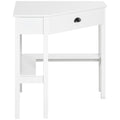 Homcom Corner Desk, Triangle Computer Desk With Drawer And Storage Shelves For Small Spaces, Home Office Workstation For Living Room, Or Bedroom, White White Mdf