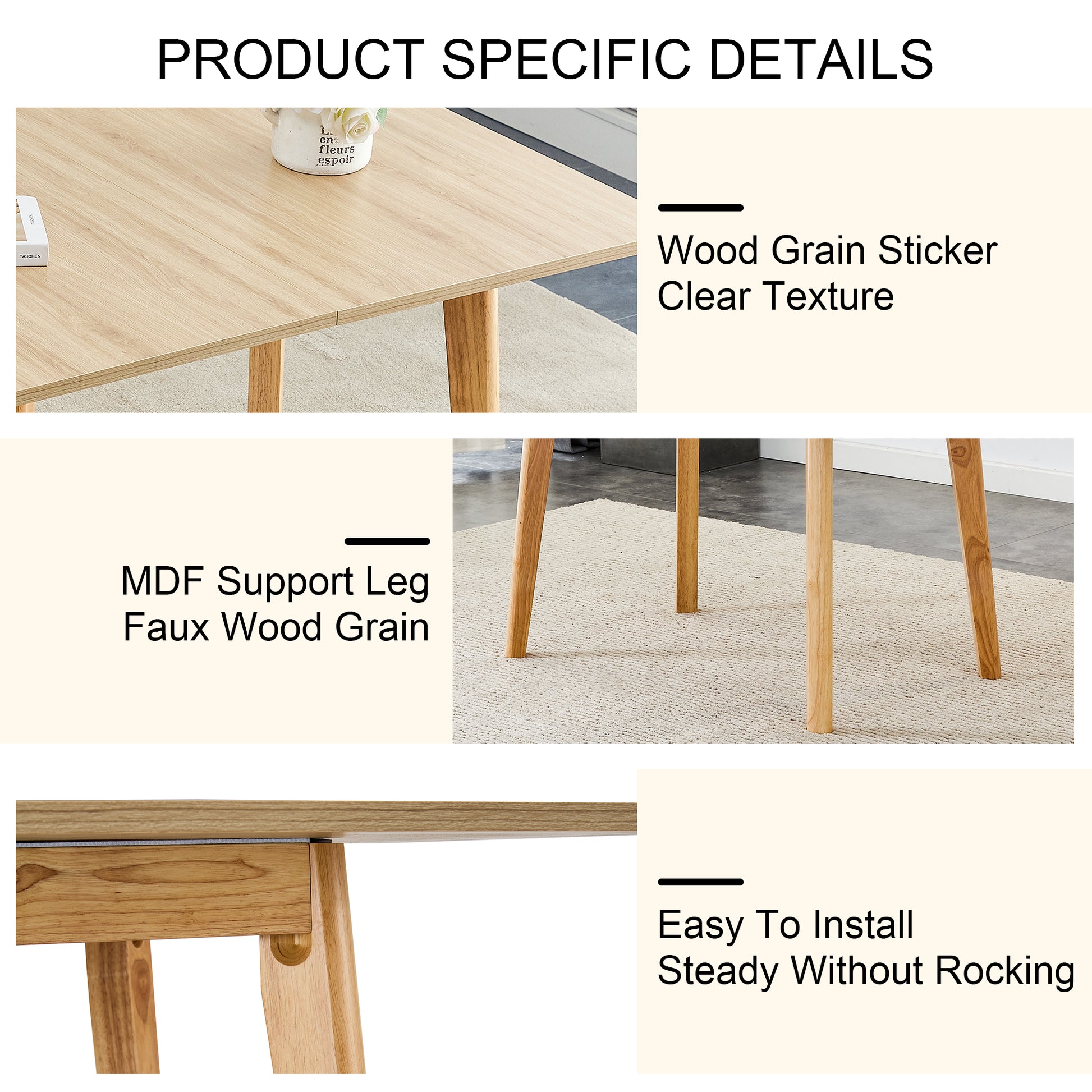 Wood Colored Mfc Desktop With Rubber Wooden Legs, Foldable Computer Desk, Foldable Office Desk, Modern Pu Leather High Backrest Soft Cushion Side Chair With Wood Grain Metal Legs. Zd 1545 C 1162 Wood Wood