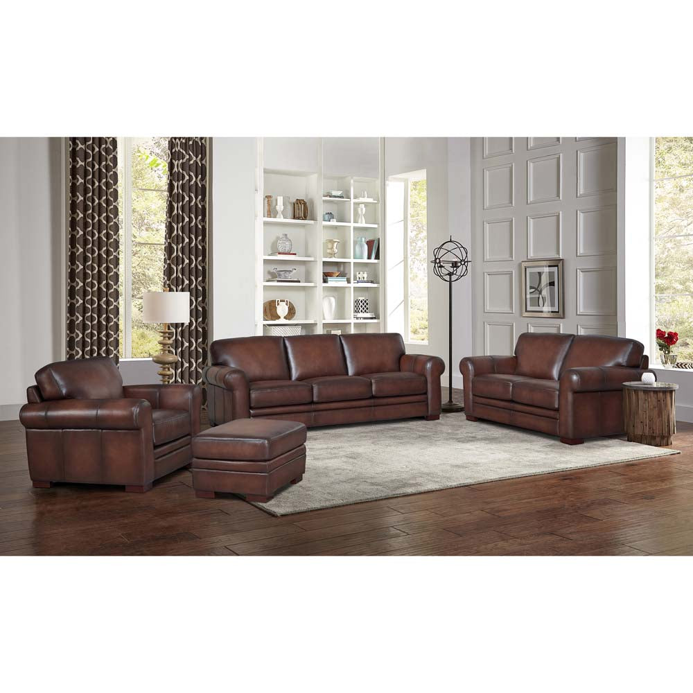 Brookfield Leather Ottoman Wood Primary Living Space Solid Brown Eucalyptus Caramel Genuine Leather Genuine Leather Medium Firm Backless Mid Century Modern Rectangle Armless Memory Foam Genuine Leather