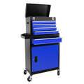 5 Drawer Rolling Tool Chest, High Capacity Tool Storage Cabinet W Lockable Wheels, Anti Slip Liner, Detachable Tool Box Organizer, Rolling Tool Cabinet Black Blue Steel