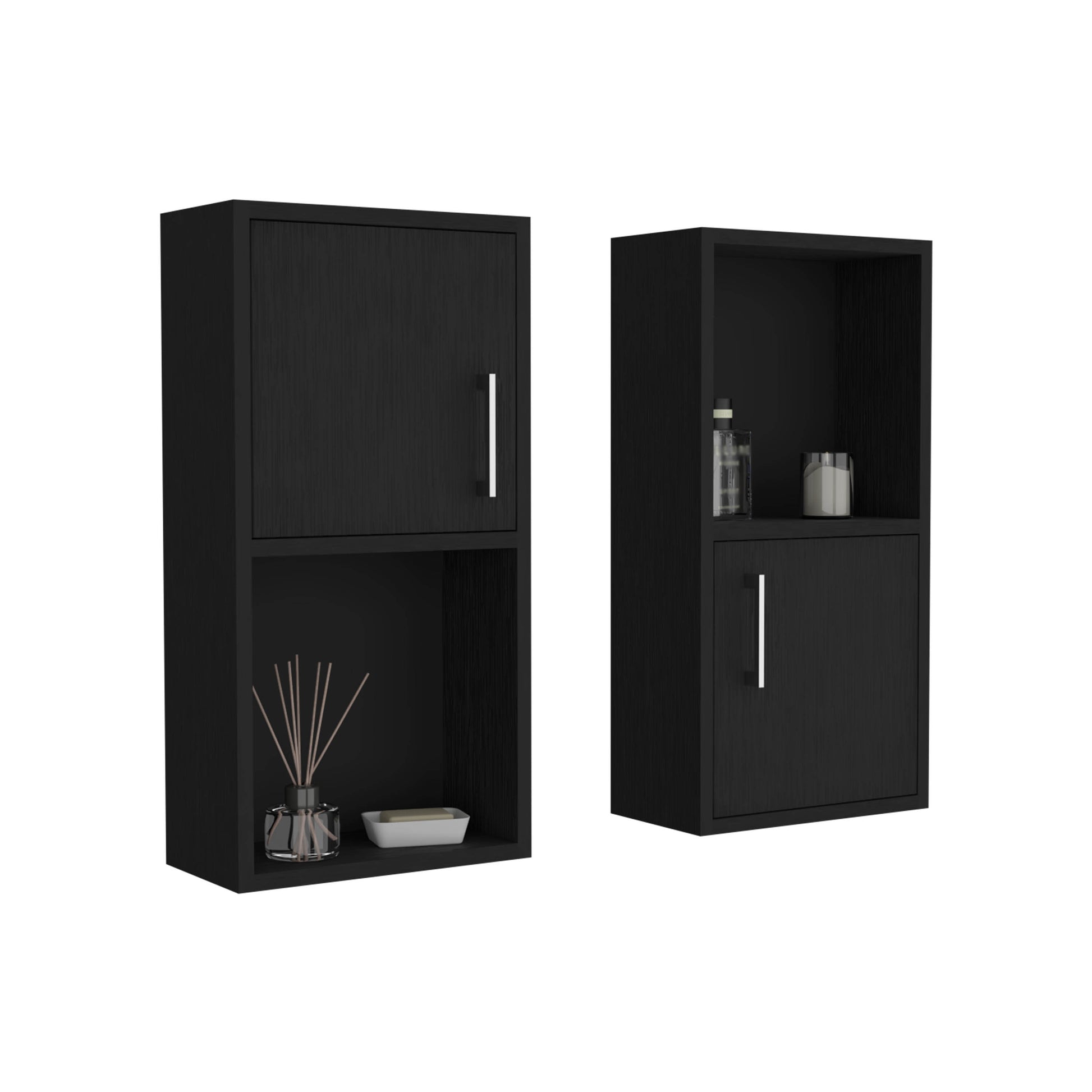 Wall Mounted Bathroom Medicine Cabinet Eak 24" H, Two Doors, Two Shelves,Black Black Solid Wood Mdf Engineered Wood