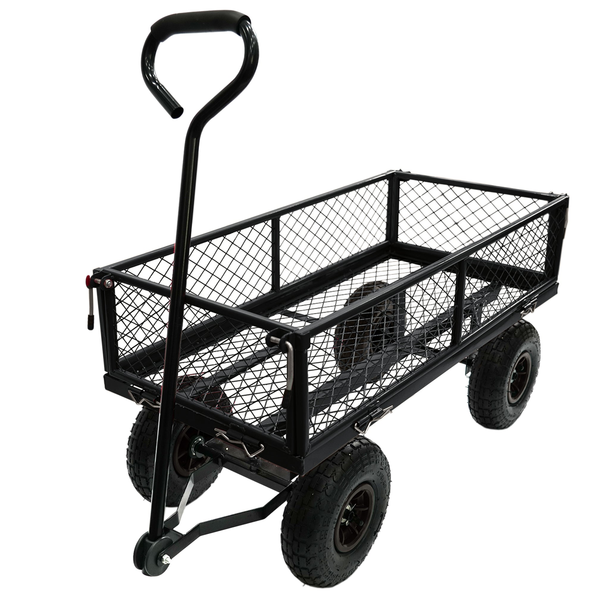 3 Cu. Ft. 300 Lbs. Capacity Removable Sides Metal Steel Mesh Heavy Duty Utility Wagon Outdoor Garden Cart In Black Black Steel