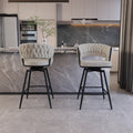 Bar Chair Toweling Woven Bar Stool Set Of 2,Black Legs Barstools No Adjustable Kitchen Island Chairs,360 Swivel Bar Stools Upholstered Counter Stool Arm Chairs With Back Footrest, White Metal White Kitchen Dining Chairs Foam Linen