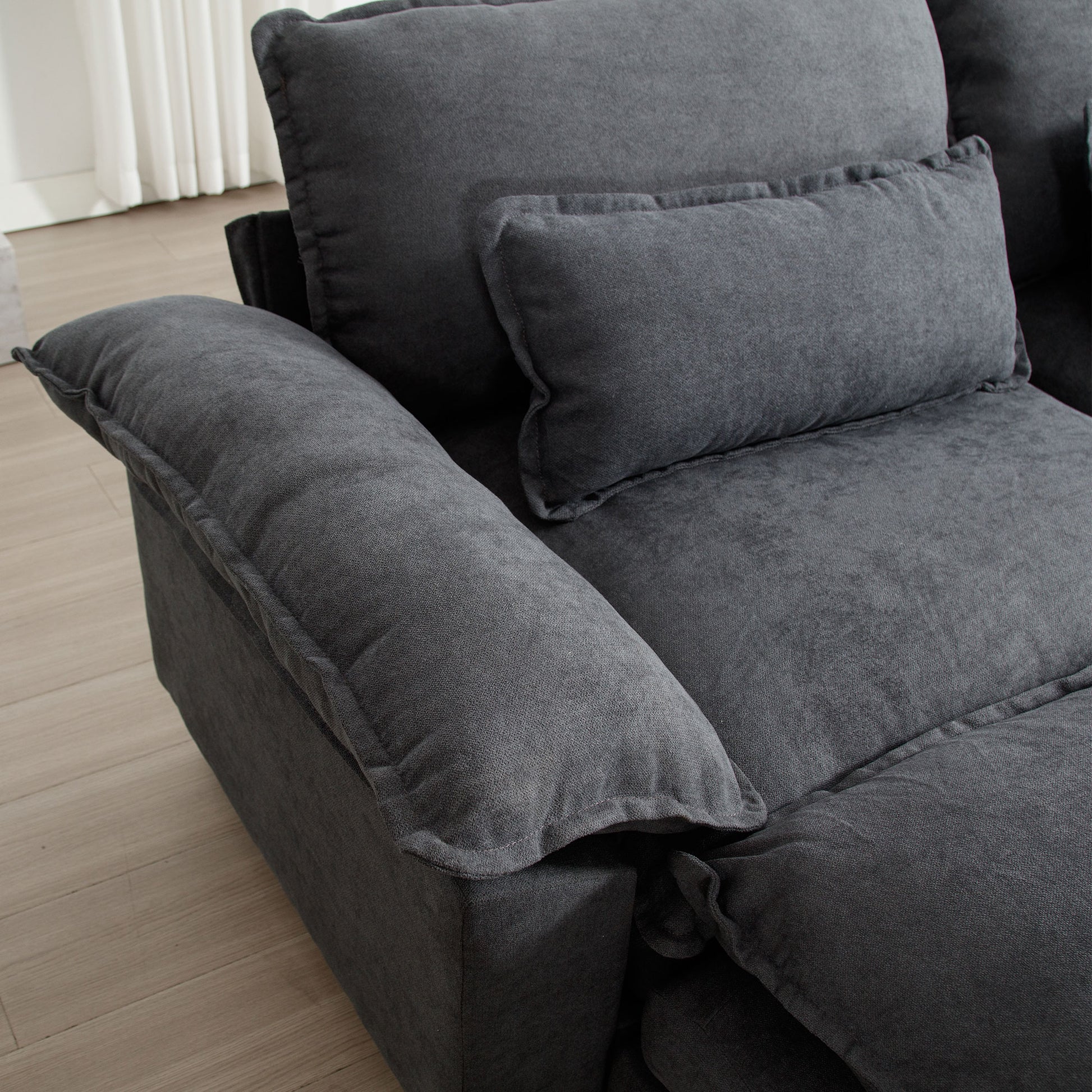 154.8" Oversized Modular Sofaice Velvet Large U Shaped Couch Comfy Upholstered 4 Seat Sofa With 2 Ottoman, 4 Lumbar Pillow, Deep Seat Couch For Living Room Dark Gray Primary Living Space Modern Foam Polyester 6 Seat