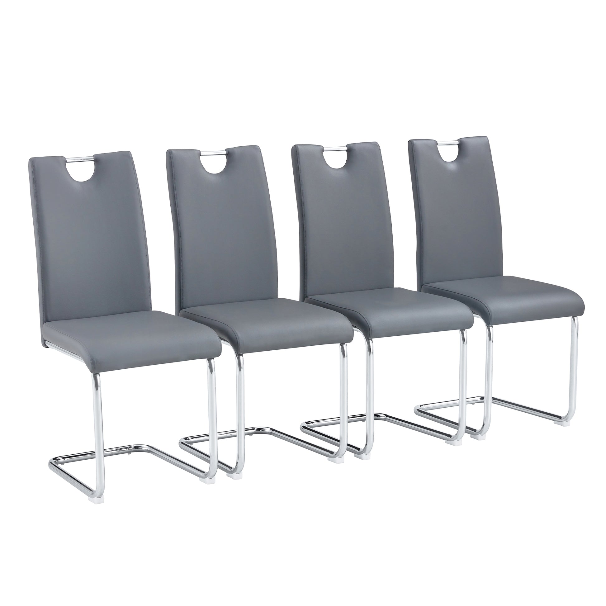 Modern Dining Chairs Set Of 4, Side Dining Room Kitchen Chairs, Faux Leather Upholstered Seat And Metal Legs Side Chairs, Grey Grey Modern Foam