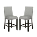 Set Of 2 Fabric Upholstered Counter Height Chairs, Grey And Distressed Noir Solid Grey Dining Room Rectangular Set Of 2 Fabric,Mdf