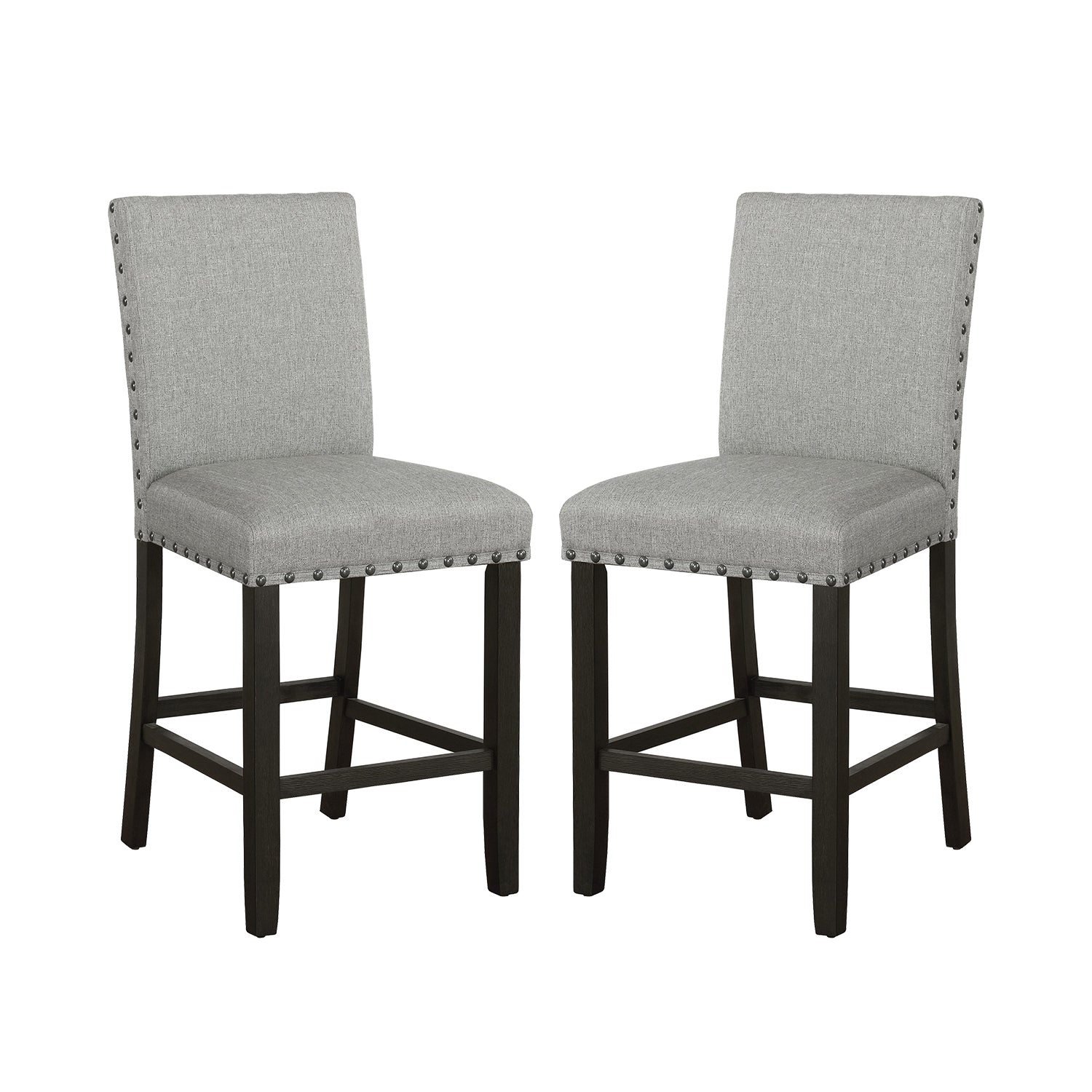 Set Of 2 Fabric Upholstered Counter Height Chairs, Grey And Distressed Noir Solid Grey Dining Room Rectangular Set Of 2 Fabric,Mdf