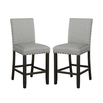 Set Of 2 Fabric Upholstered Counter Height Chairs, Grey And Distressed Noir Solid Grey Dining Room Rectangular Set Of 2 Fabric,Mdf