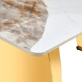 Table And Chair Set, Rock Plate Table Top, Gold Metal Table Legs, Stable And Beautiful, Suitable For Most Home Styles. Modern Simple Dining Table, Comfortable Seating. White Gold Seats 6 Sintered Stone