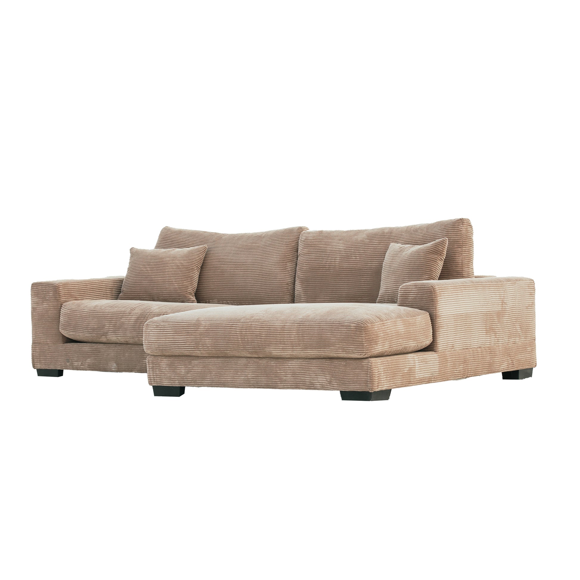 Bella Tan Corduroy Right Facing 2 Piece Sectional Tan Wood Corduroy 3 Seat