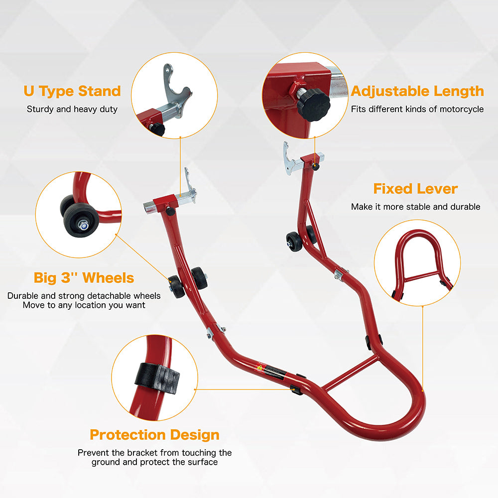 Motorcycle Stand 850Lb Sport Bike Rear Wheel Lift Swingarm Paddock Stands Red, U Red Steel