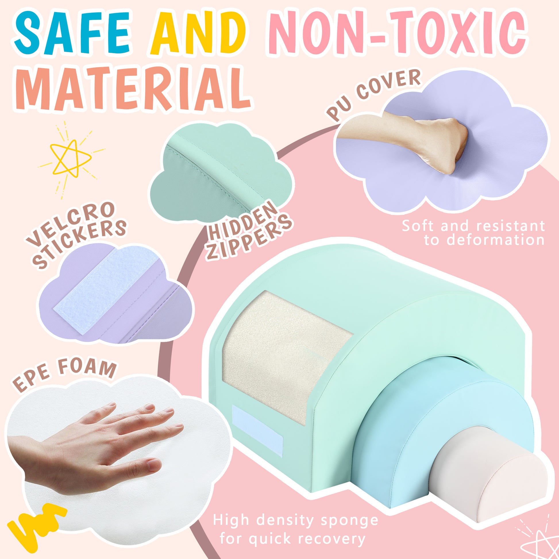 5 Piece Kids Climbing Toys For Toddlers, Foam Climbing Blocks For Babies, Kids Crawling And Climbing Indoor Active Play Structure Colorful Under 50 Lbs Cute Foam 1 To 2 Years Pu Indoor