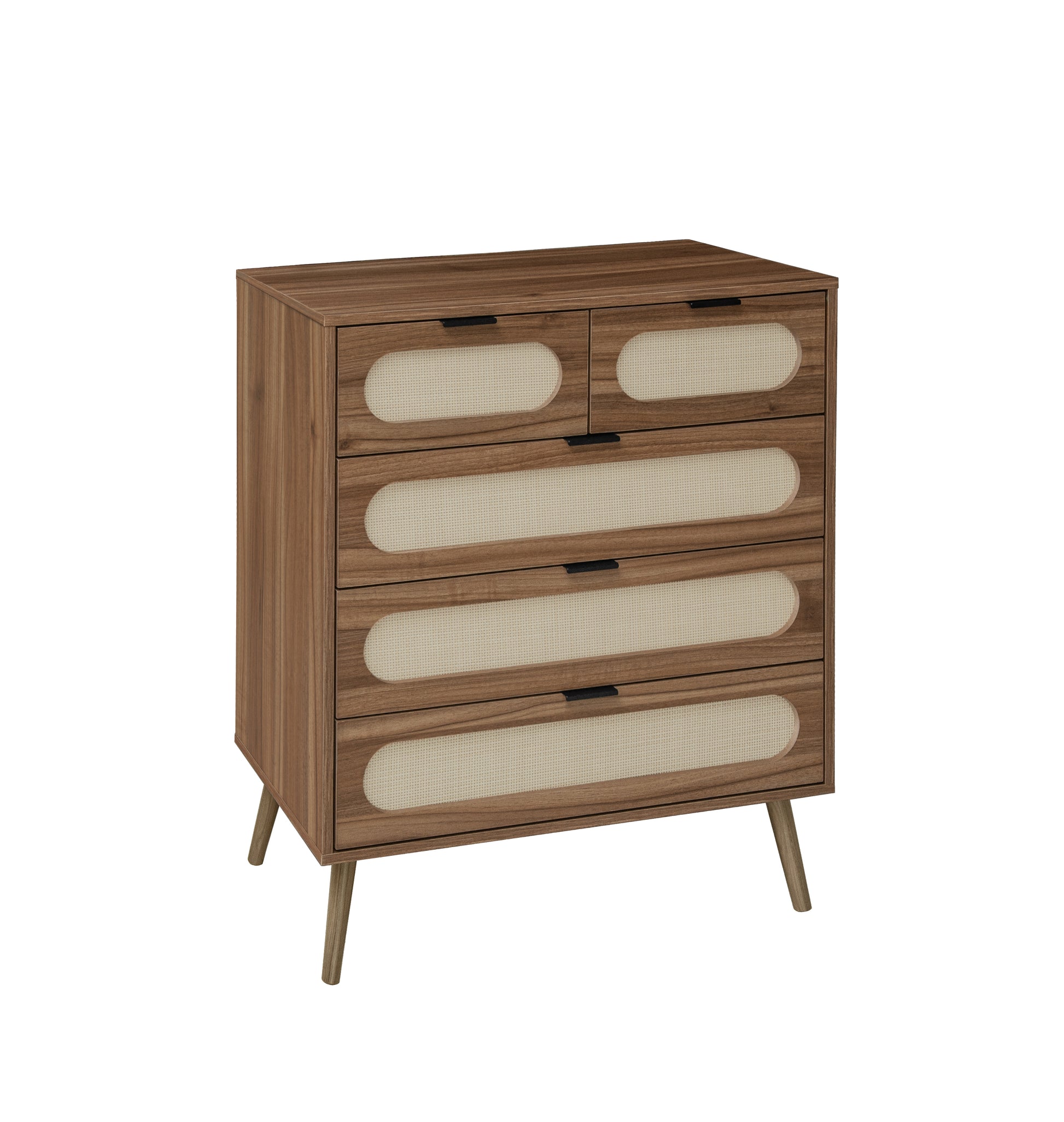 5 Drawer Cabinet, Accent Storage Cabinet, Suitable For Living Room, Bedroom, Dining Room, Study Walnut Mdf