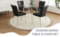 Table And Chair Set.A Modern Minimalist Round Dining Table With Transparent Tempered Glass Top And Silver Metal Legs,Paried With 4 Chairs With Pu Backrest And Seat Cushion And Silver Metal Legs. Black,Transparent Seats 4 Glass Metal