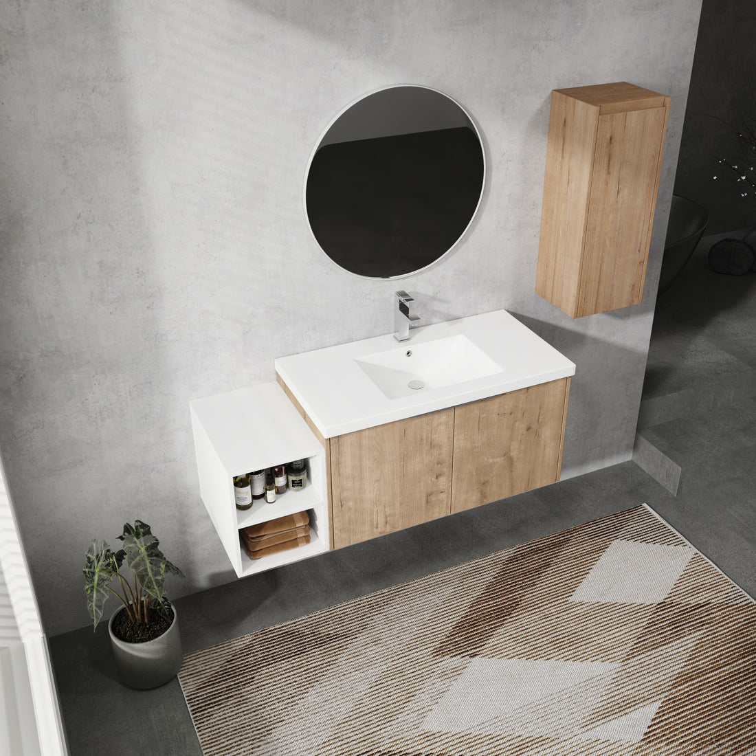 48" Wall Mounted Bathroom Vanity With Sink And Side Cabinet, Soft Close Doors,00112Imo 0636Imo 0612Gwh Combination Cabinet Kd Packing Imitative Oak Bathroom Modern Plywood Plywood