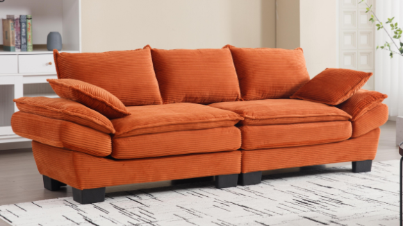 Modern Sailboat Sofa Corduroy 3 Seater Sofa With Two Pillows For Small Spaces In Living Rooms, Apartments Orange Orange Solid Wood 3 Seat