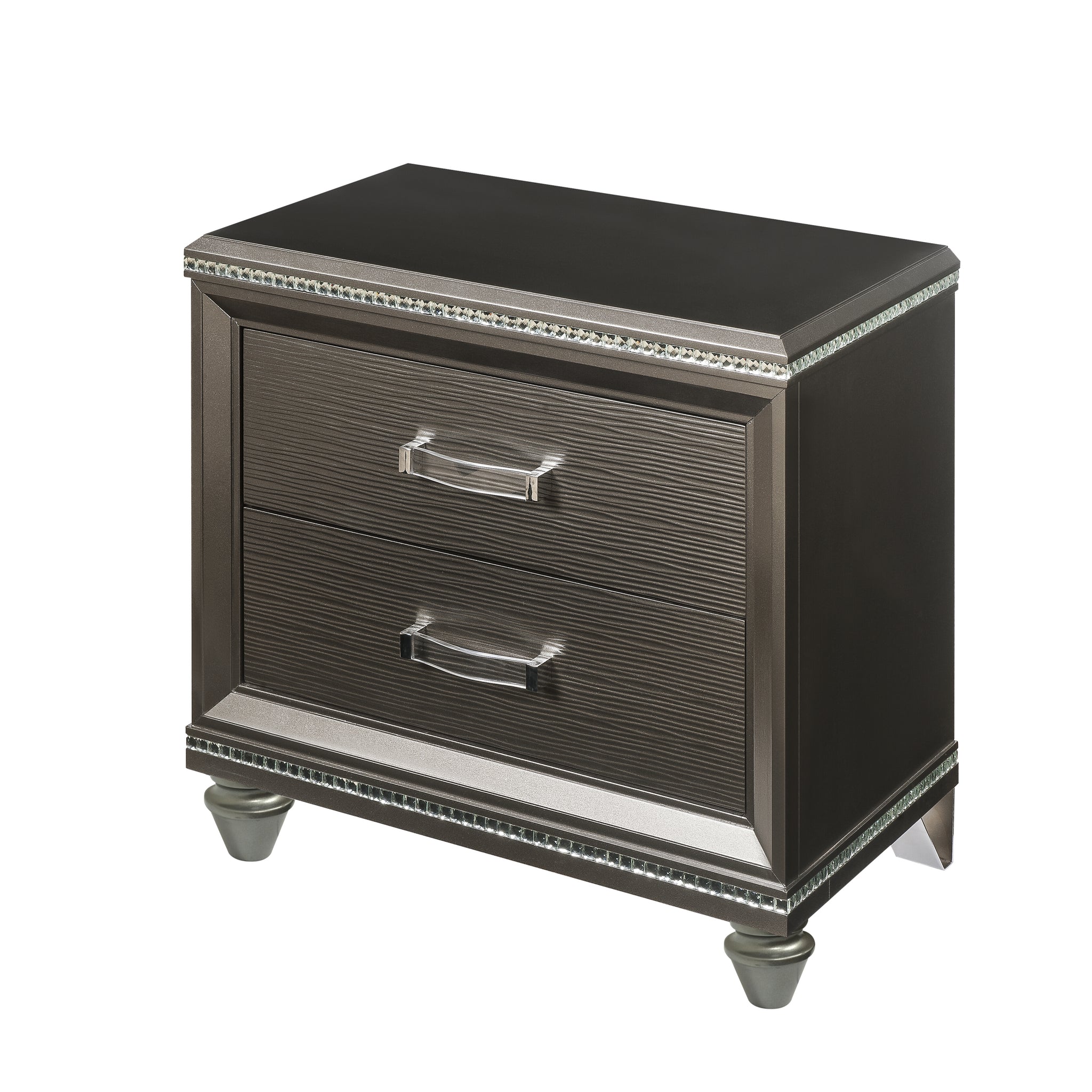 Dark Champagne 2 Drawer Nightstand Champagne 2 Drawers Bedroom Rectangle Felt Lined Drawers Solid Wood Mdf