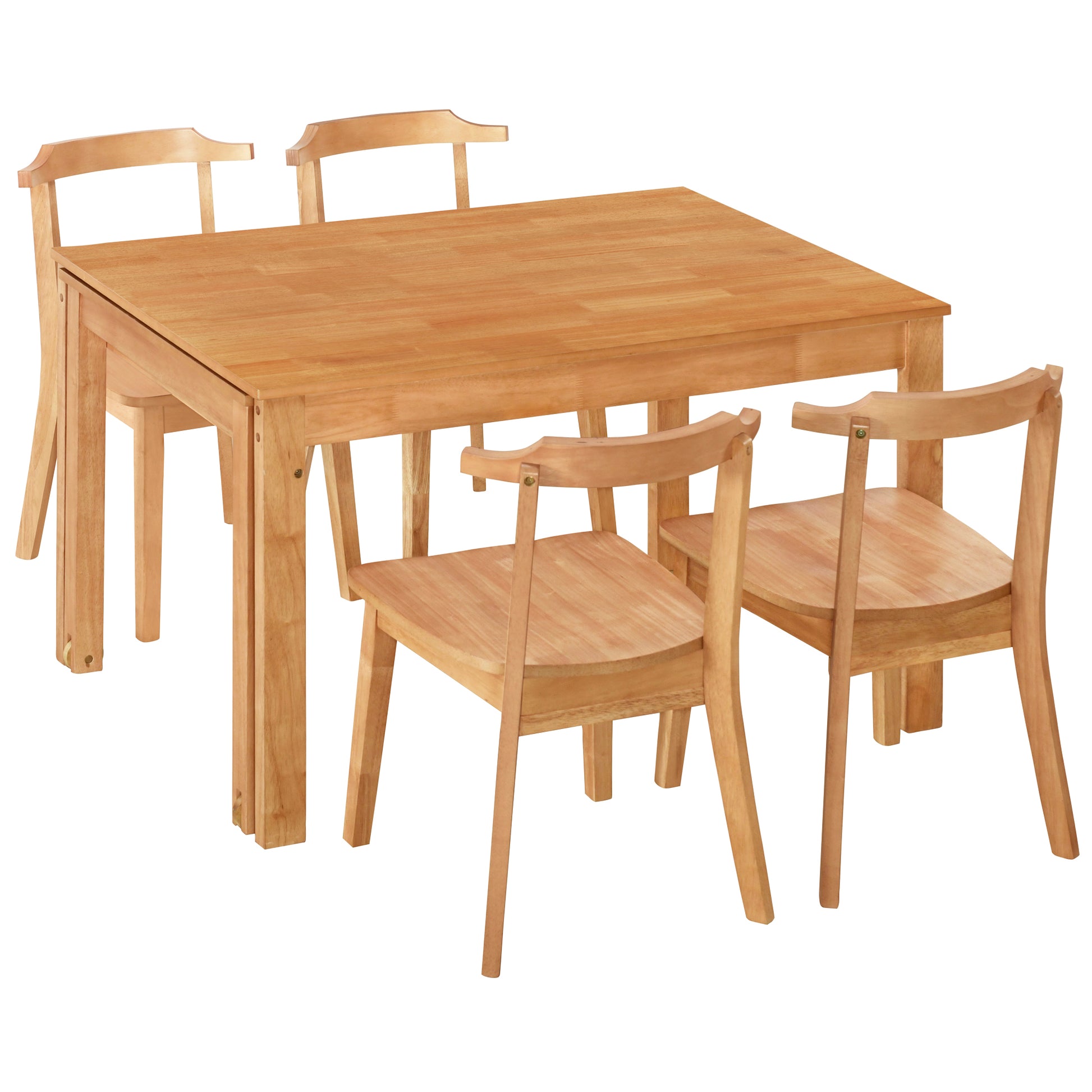 Farmhouse 65" 5 Piece Extendable Dining Table Set With Wheels Kitchen Table Set With 17.7" Pull Out Side Table And Dining Chairs For Small Places, Natural Wood Wood Natural Solid Back Wood Dining Room Solid Wood Rubberwood Rectangular Rectangular Dining