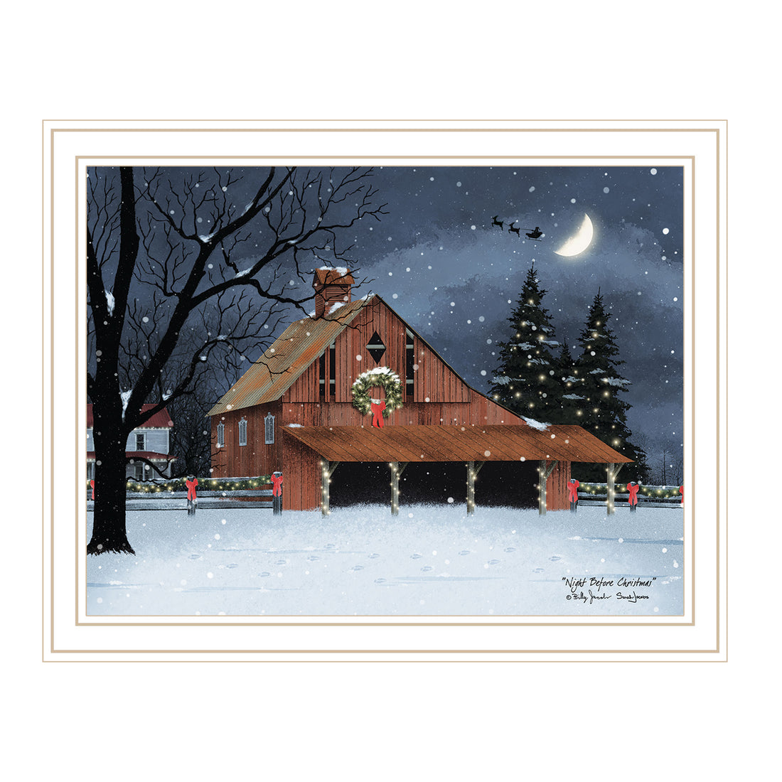 Night Before Christmas White Framed Wall Art For Living Room, Bedroom Wall Art Print For Home Decor By Billy Jacobs Multi Wood Paper