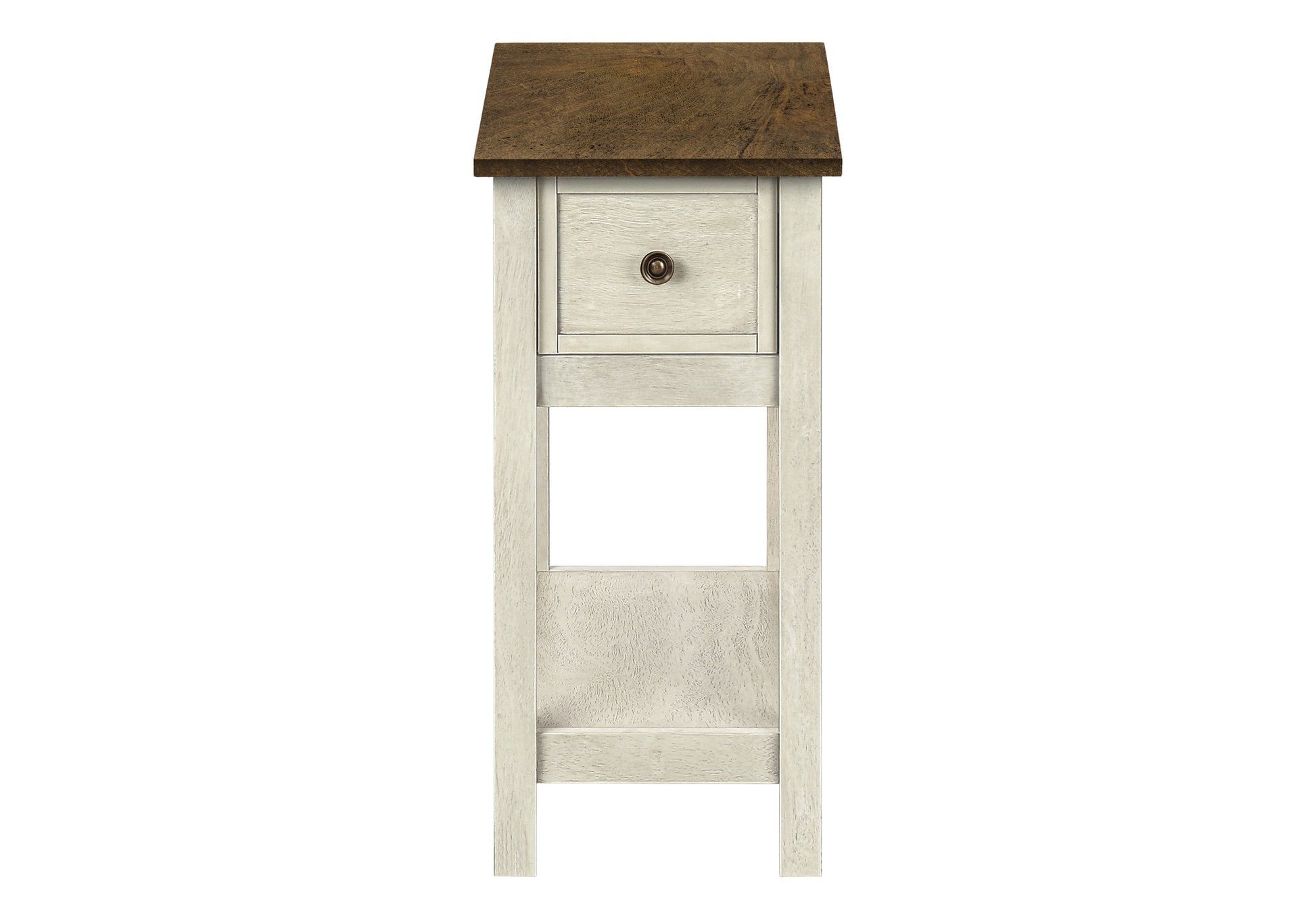 Accent Table, End, Side Table, 2 Tier, Narrow, Bedroom, Lamp, Storage Drawer, Antique White Veneer, Brown Veneer, Transitional White Mdf