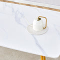 Modern Minimalist Dining Table. White Imitation Marble Pattern Sintered Stone Desktop With Golden Metal Legs.62