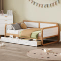 Twin Size Solid Wood Daybed With 2 Storage Drawers For Limited Space Kids, Teens, Adults, No Need Box Spring, Walnut And White Box Spring Not Required Twin White Walnut Wood Bedroom Modern Pine Daybeds Wood