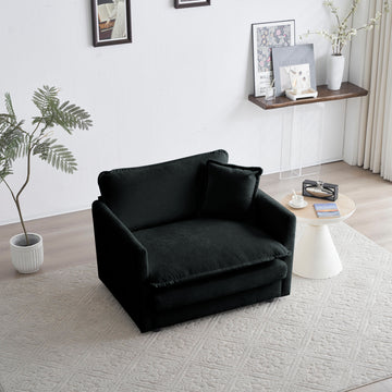 Comfy Deep Single Seat Sofa Upholstered Reading Armchair Living Room Chair Black Chenille Fabric1 Toss Pillow Black Chenille 1 Seat