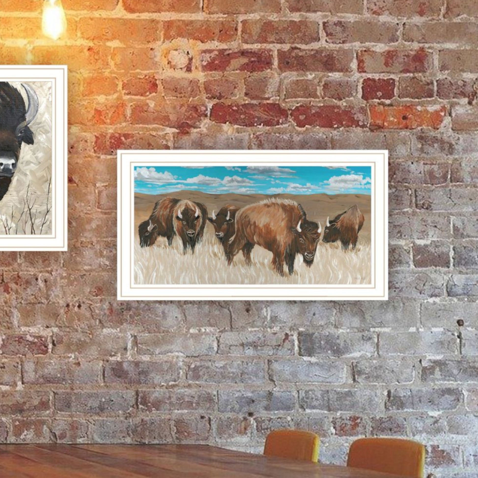 "The Boss Of The Bison Herd" Framed Wall Art For Living Room, Wall Art Print For Home Decor, Bedroom Wall Art By Cindy Jacobs Multicolor Wood Paper