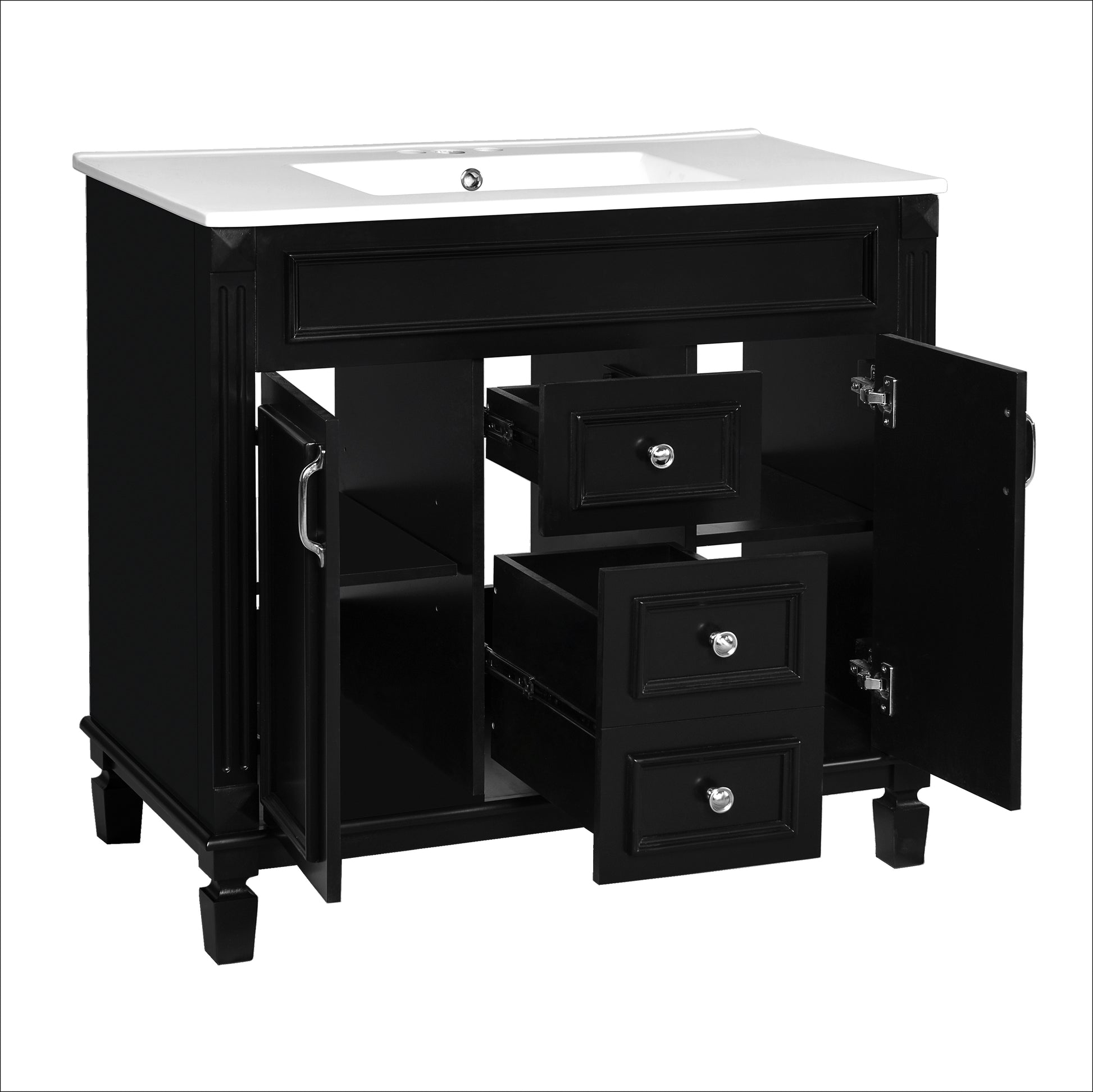 36'' Bathroom Vanity With Top Sink, Modern Bathroom Storage Cabinet With 2 Soft Closing Doors And 2 Drawers, Single Sink Bathroom Vanity Black Bathroom Modern Mdf Ceramic,Solid Wood Mdf