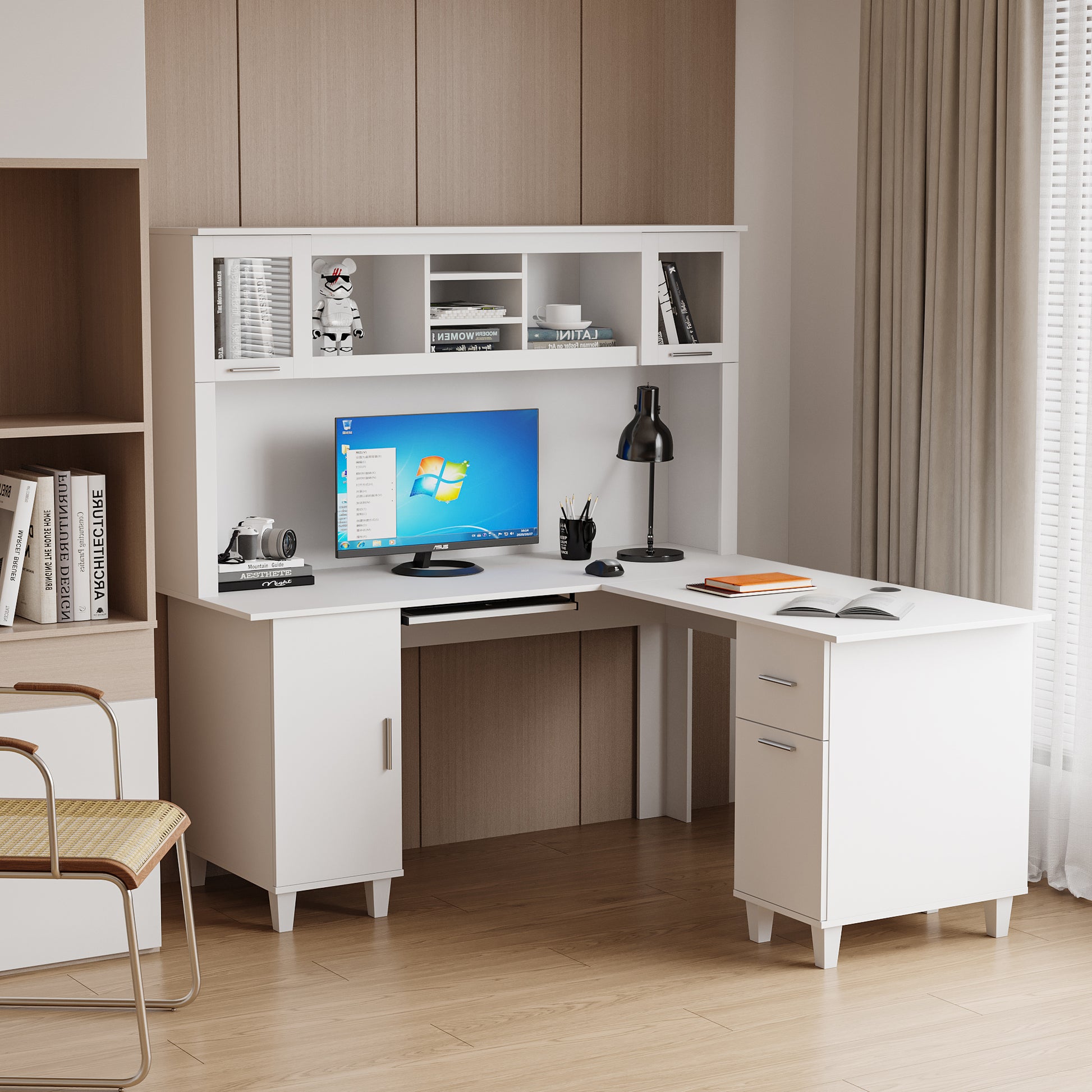 Home Office Computer Desk White Particle Board Mdf