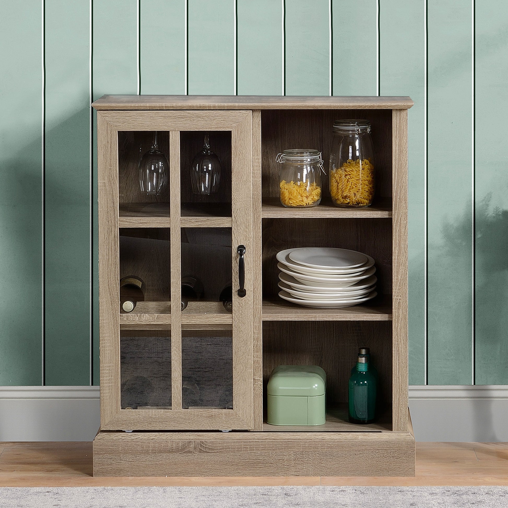 Homcom Wine Bar Cabinet, Small Sideboard Buffet Cabinet, Kitchen Storage Cabinet With 6 Bottle Wine Rack And Stemware Racks, Sliding Galss Door, Shelves Brown Mdf