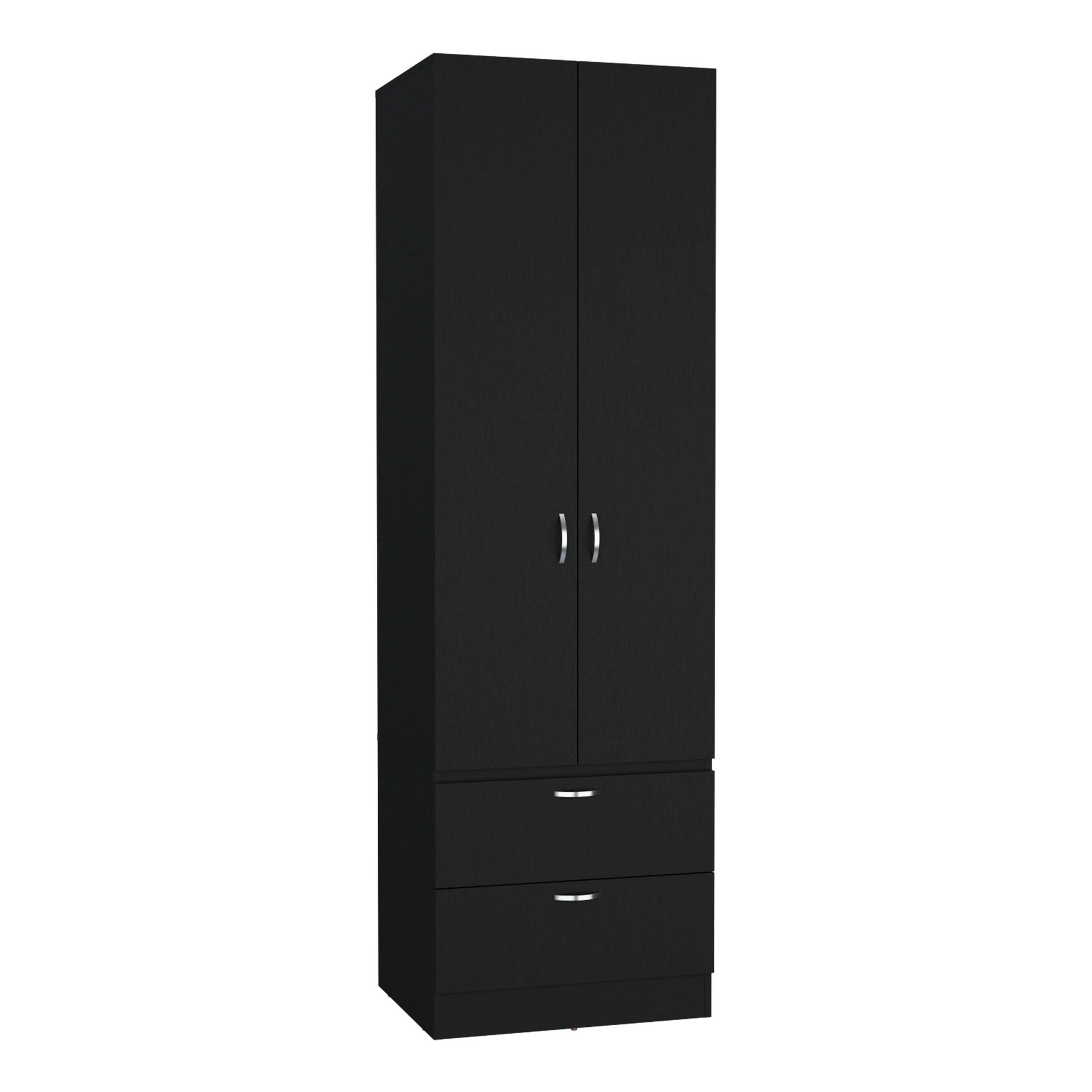 Vico 76" High Armoire Wardrove Closet With 2 Drawers, Double Door Cabinetone Shelf And Hanging Rod, Bedroom Clothes Storage Cabinet Organizer Black Bedroom Modern Particle Board Engineered Wood