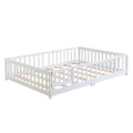 Full Size Floor Bed With Door,Solid Wood Platform Bed Frame With Fence,Suitable For Children,Pine Wood,White Full White Wood
