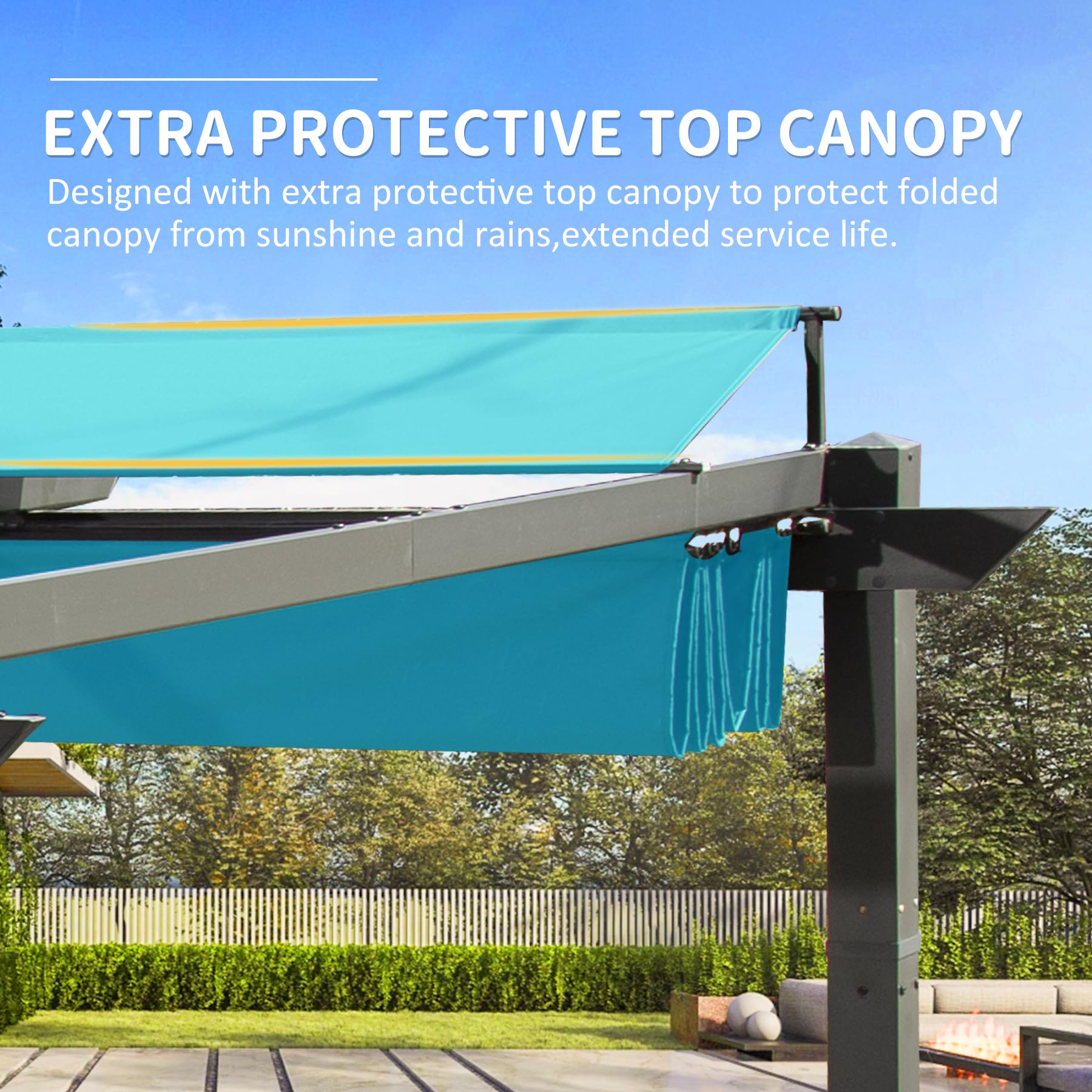 11 X 16 Ft Outdoor Living Outdoor Retractable Pergola With Weather Resistant Canopy Aluminum Garden Pergola Patio Grill Gazebo For Courtyard Lake Blue Lake Blue Rectangular Manual Uv Resistant Aluminum