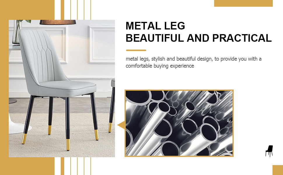 Table And Chair Set.The Table Has A Glass Top With Imitation Marble Pattern Stickers And Stainless Steel Golden Legs. Paried With Chairs With Pu Artificial Leather Backrest Cushions And Black Legs. Black Gold Seats 8 Glass Metal